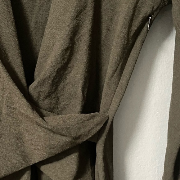 NWT Zara wool blend gathered dress with long sleeves. Dark olive/brown. Small - Picture 9 of 14